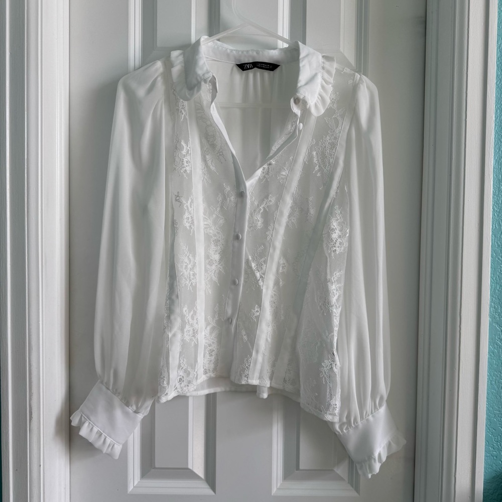 Zara Lace Sheer Long Sleeve Top